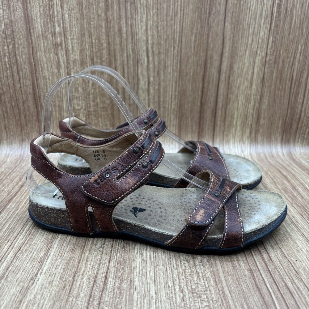 Taos Womens Brown‎ Distressed Leather Hook And Loop ankle strap Sandals Size 8